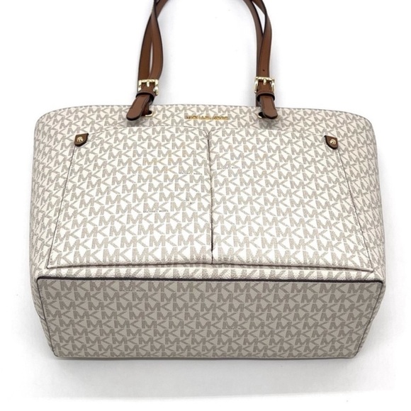 Michael Kors Medium Double Packet Tote Bag Vanilla/Brown - Picture 7 of 12